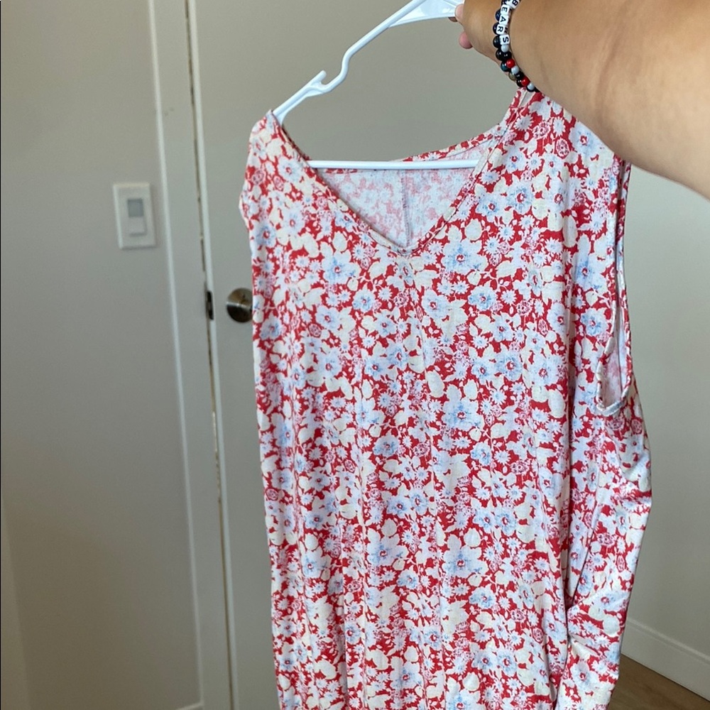 Old Navy Red and White Floral Pajama Top